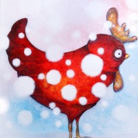 Peinture: Poule enneigée