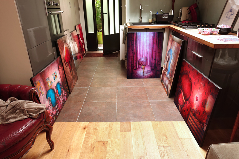 Photo de mes peintures aux Portes Ouvertes de mon atelier en Juin 2018