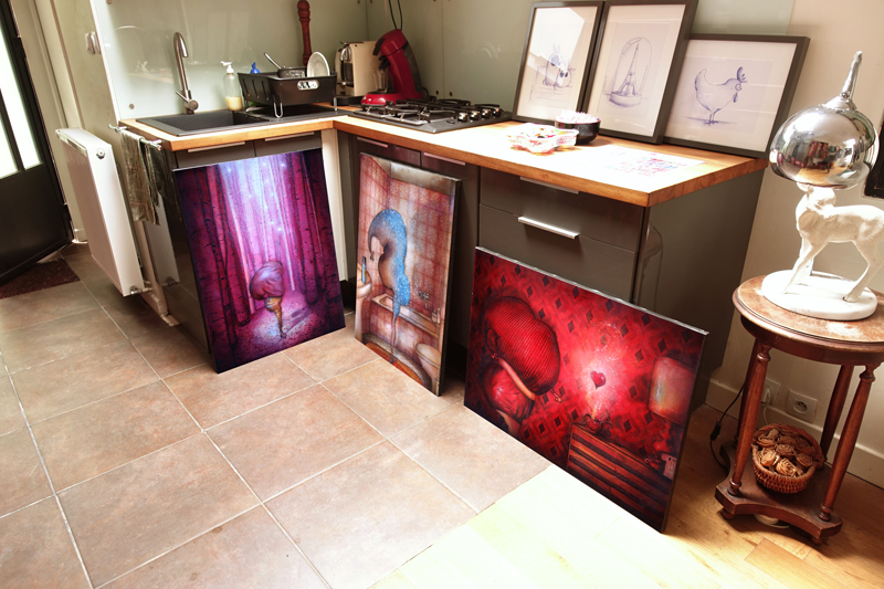 Photo de mes peintures aux Portes Ouvertes de mon atelier en Juin 2018