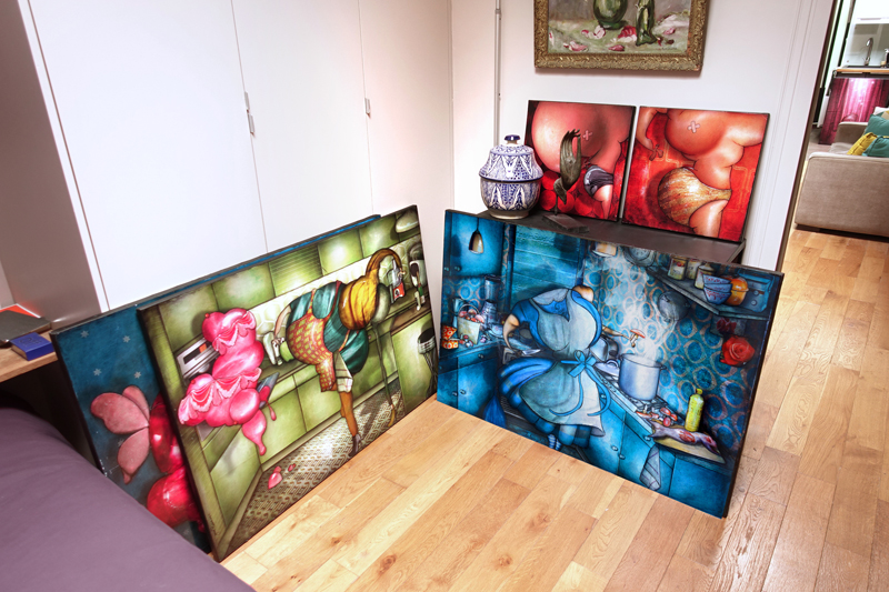 Photo de mes peintures aux Portes Ouvertes de mon atelier en Juin 2018