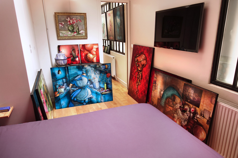 Photo de mes peintures aux Portes Ouvertes de mon atelier en Juin 2018