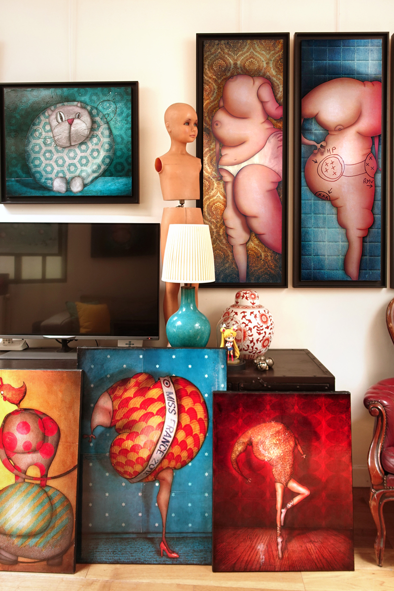 Photo de mes peintures aux Portes Ouvertes de mon atelier en Juin 2018