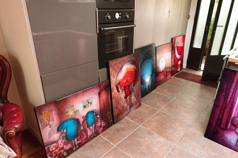 Photo de mes peintures aux Portes Ouvertes de mon atelier en Juin 2018