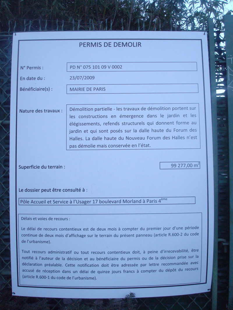 Permis de demolir Forum des Halles